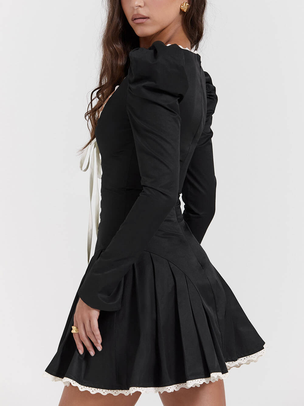 Long Sleeve U-Neck Tie-Back Mini Dress