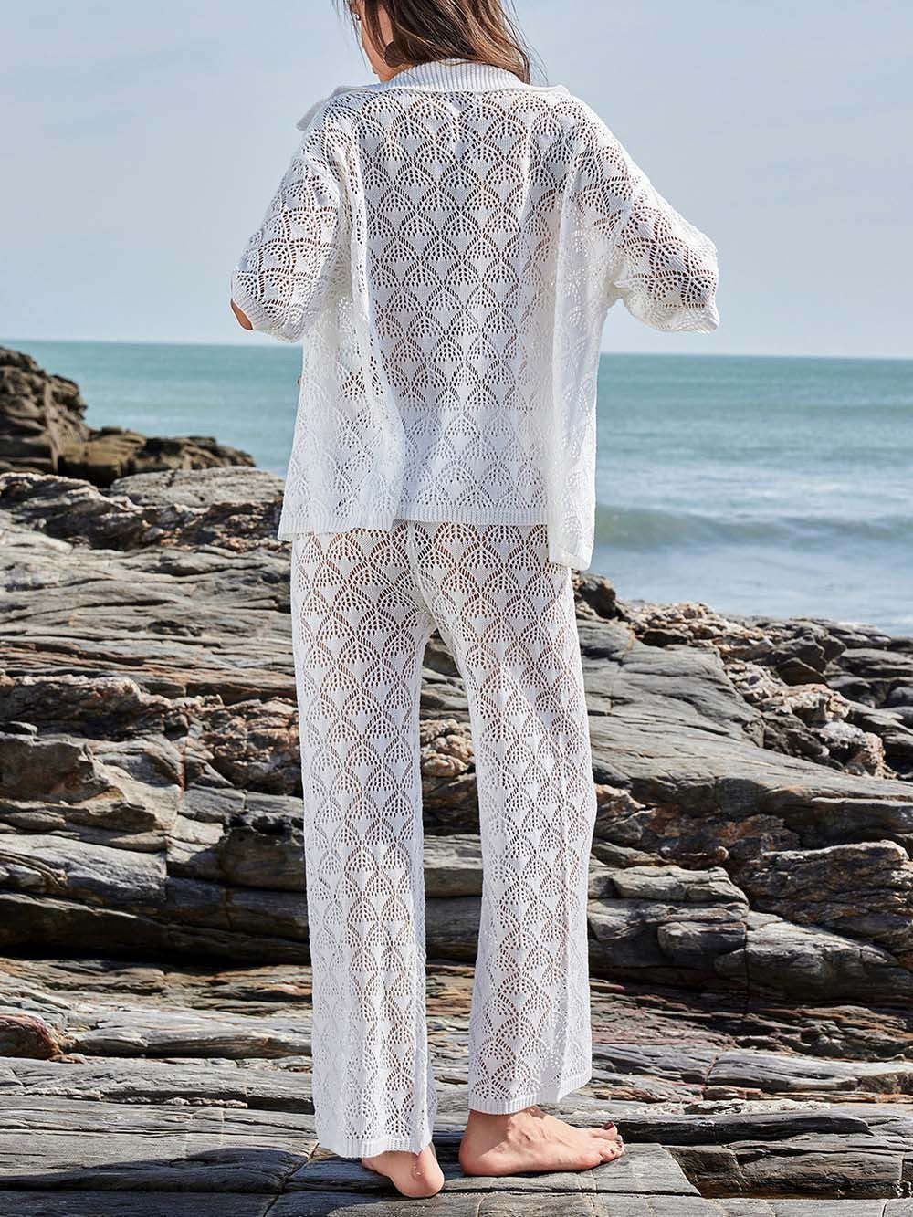 Openwork Knit Shirt Set