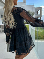 Lace Trim Fitted Long Sleeve Mini Dress