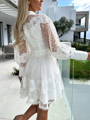 Lace Trim Fitted Long Sleeve Mini Dress