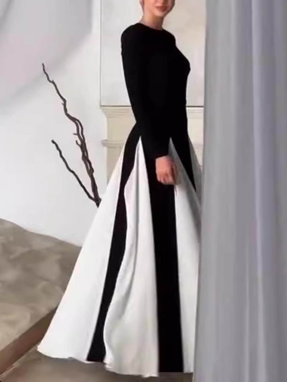 Colorblock Bodycon Long Sleeve Dress