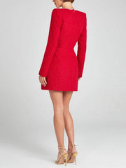 Chic U-Neck Long Sleeve Beaded Dress