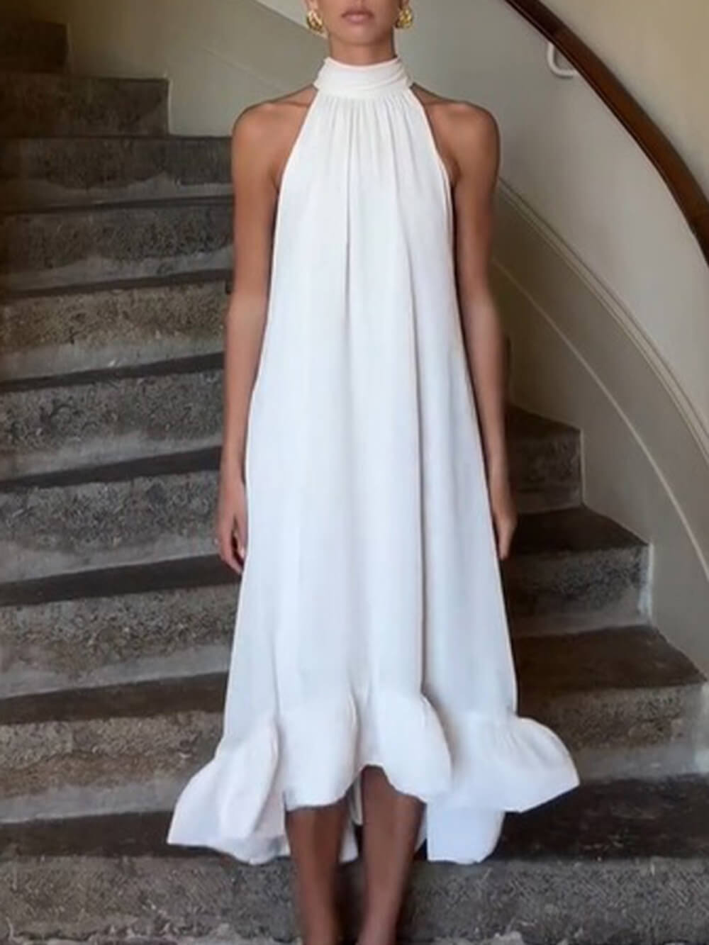 Ruffled Halter Neck Sleeveless Dress