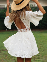 Backless Cutout Fringe Trim Summer Dress