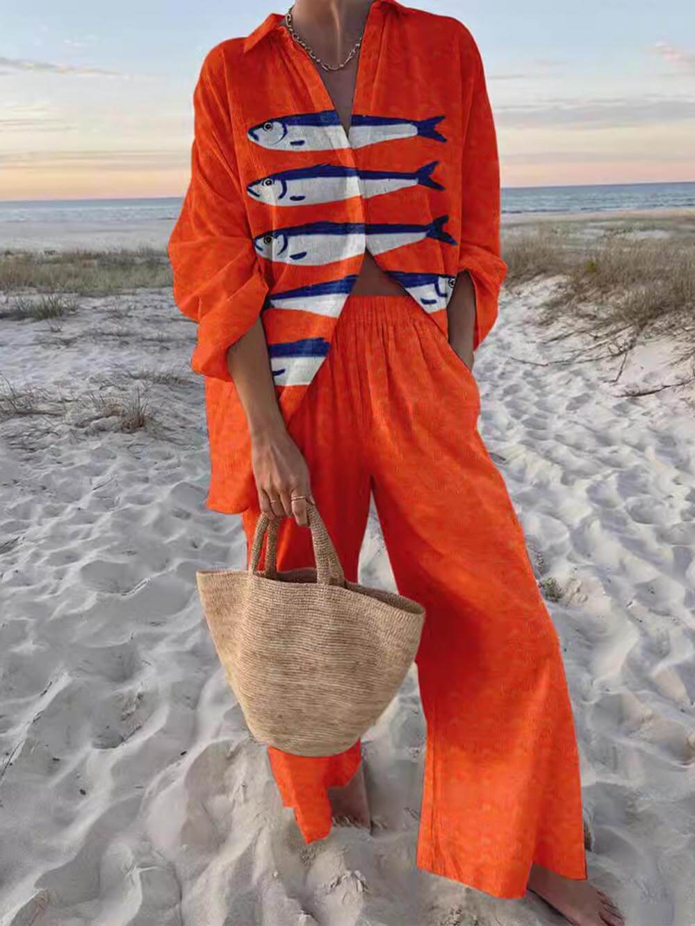 Printed Oversized Shirt Pants Set