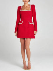 Chic U-Neck Long Sleeve Beaded Dress