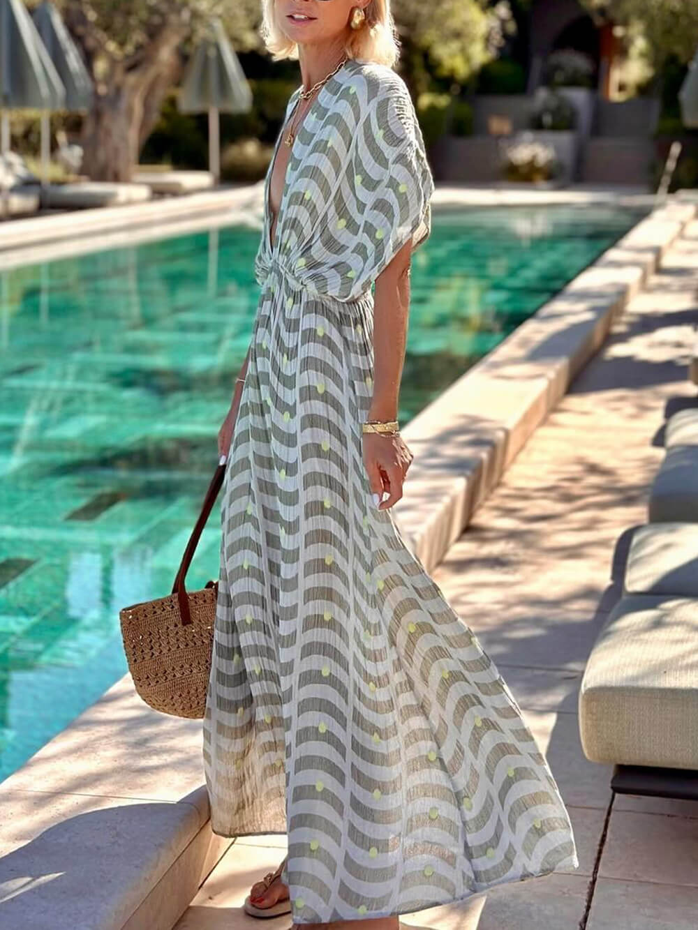 Floral V-Neck Waist-Cinched Maxi Dress