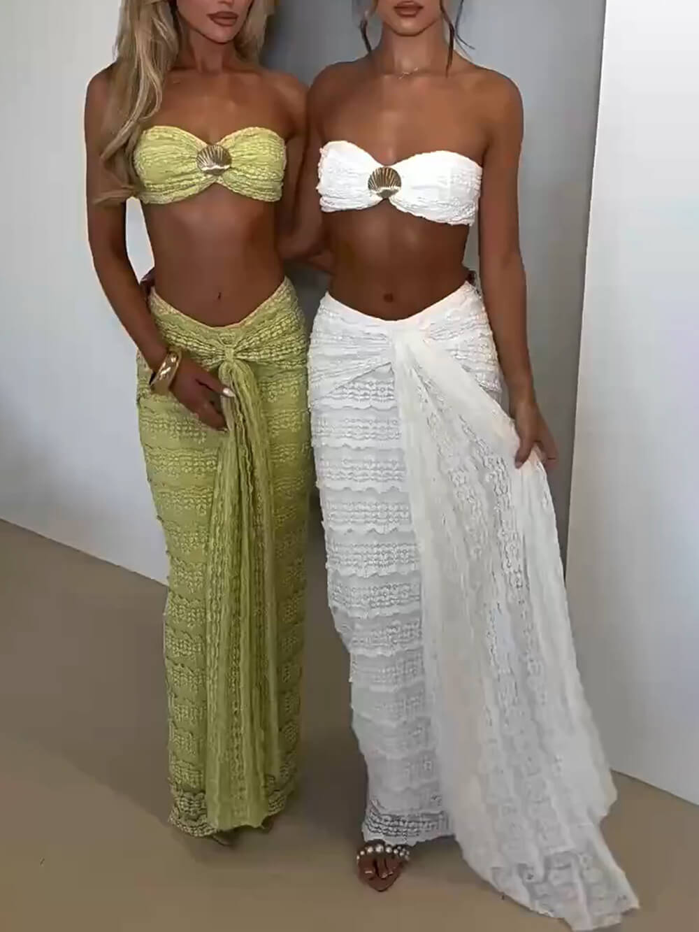 Strapless Shell Top and Ruched Skirt Set