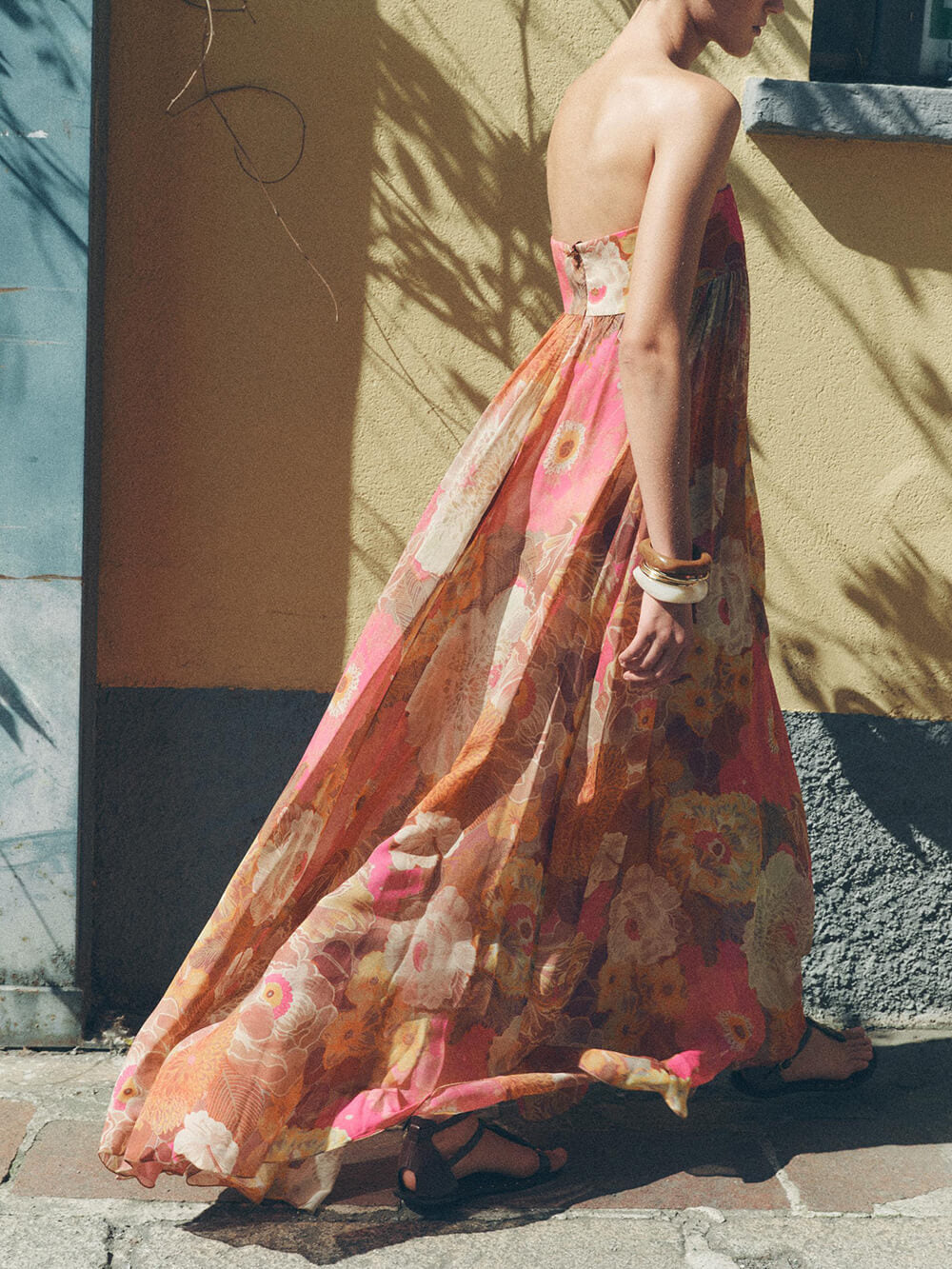 Fashionable French Strapless Floral Dress