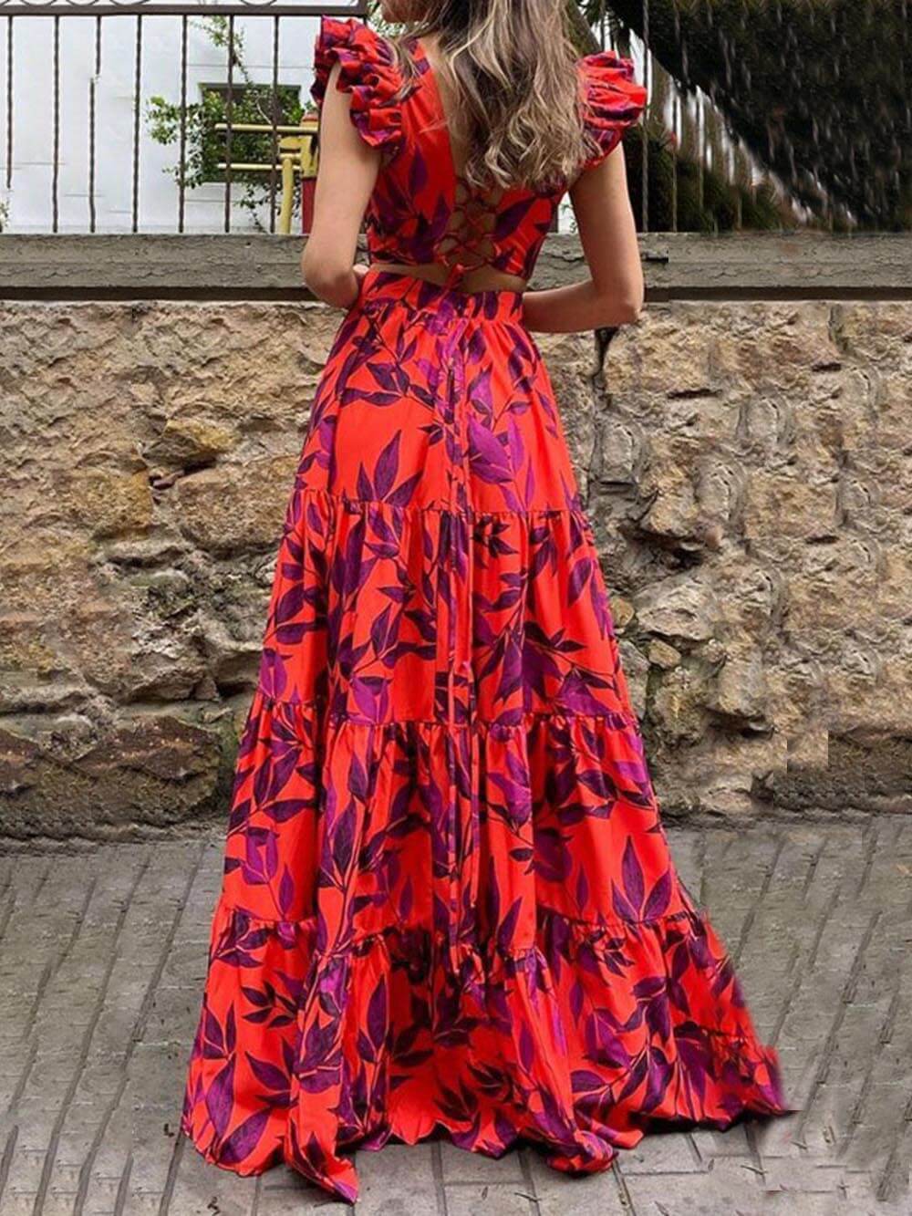 Floral Ruffle Flared Dress