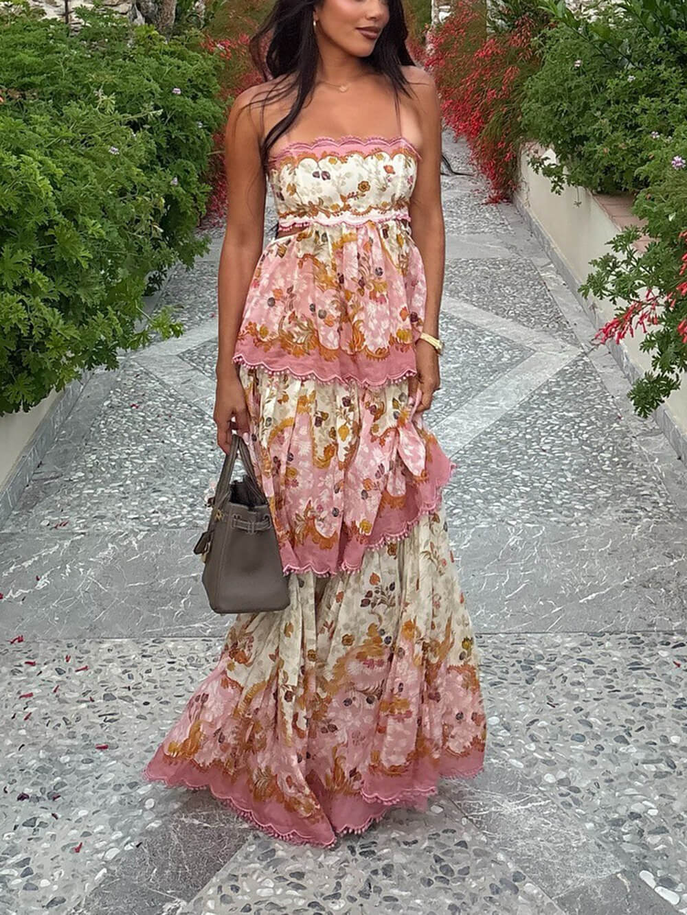 Floral Print Off-Shoulder Tiered Cami Dress