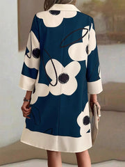 Elegant Printed Loose-Fit 3/4 Sleeve Dress