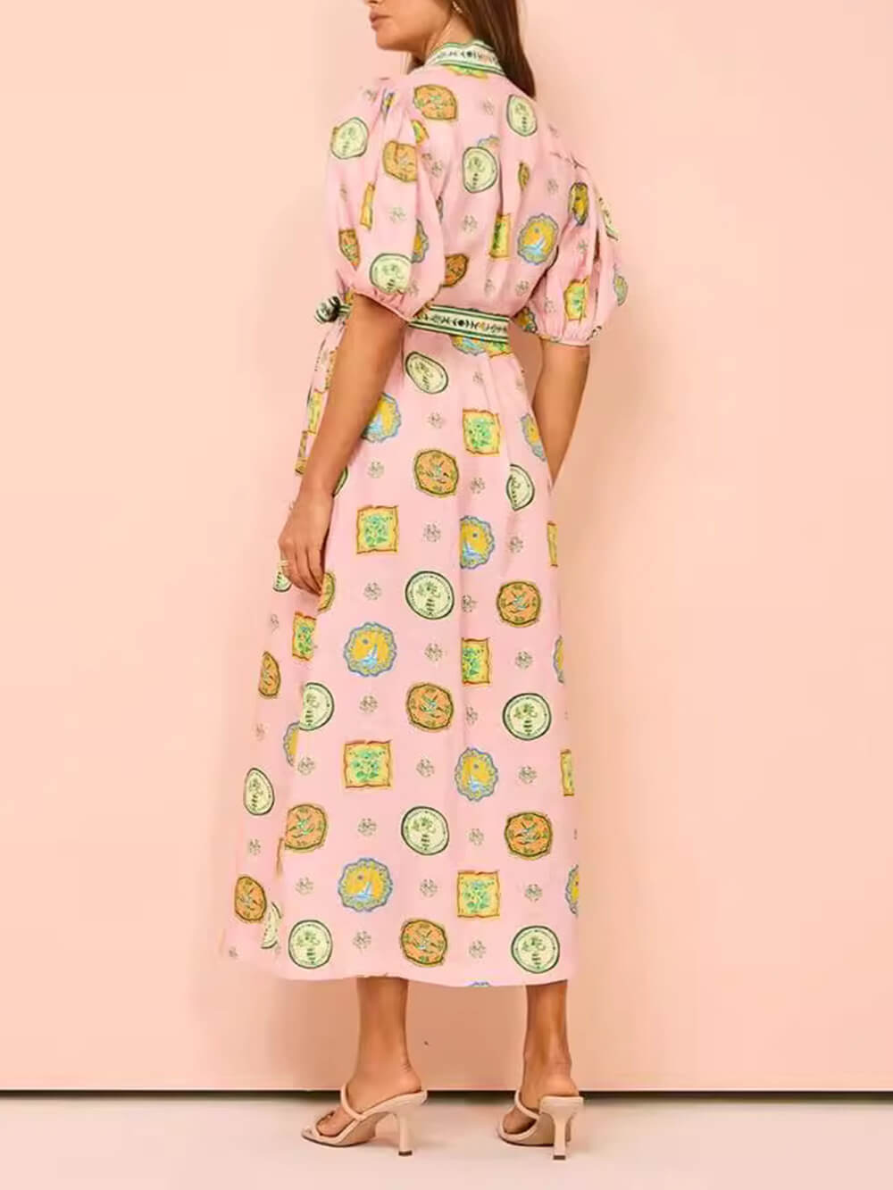 Graffiti Lantern Sleeve Open-Front Dress