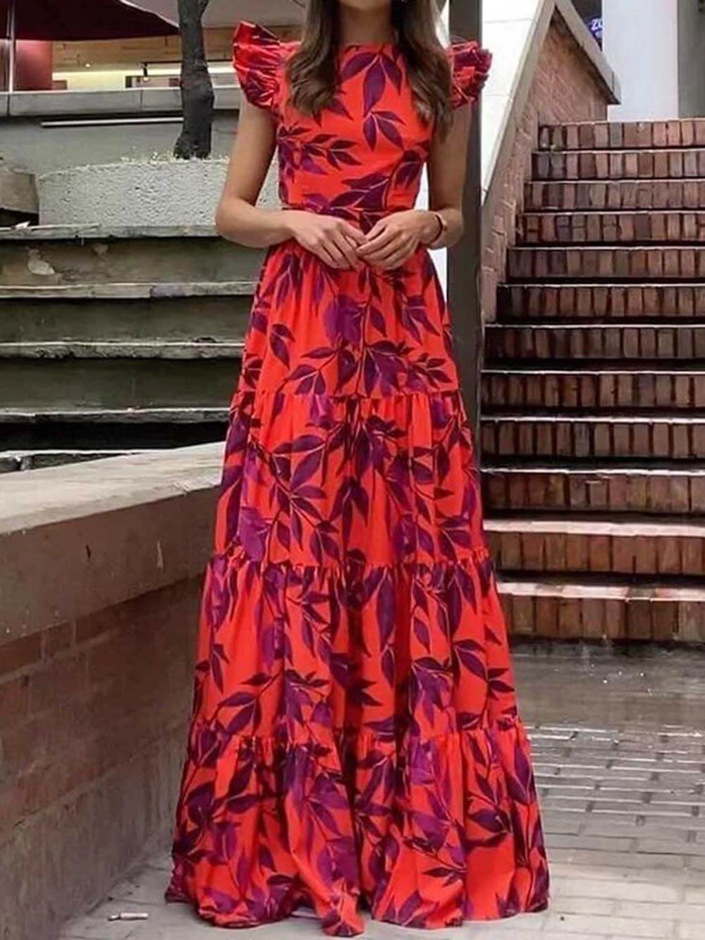 Floral Ruffle Flared Dress