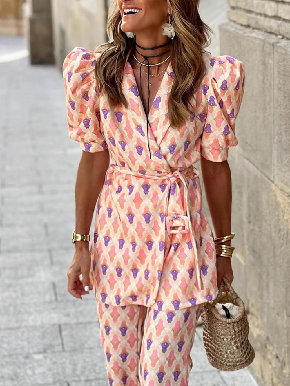 Puff Sleeve Belted Blazer Top