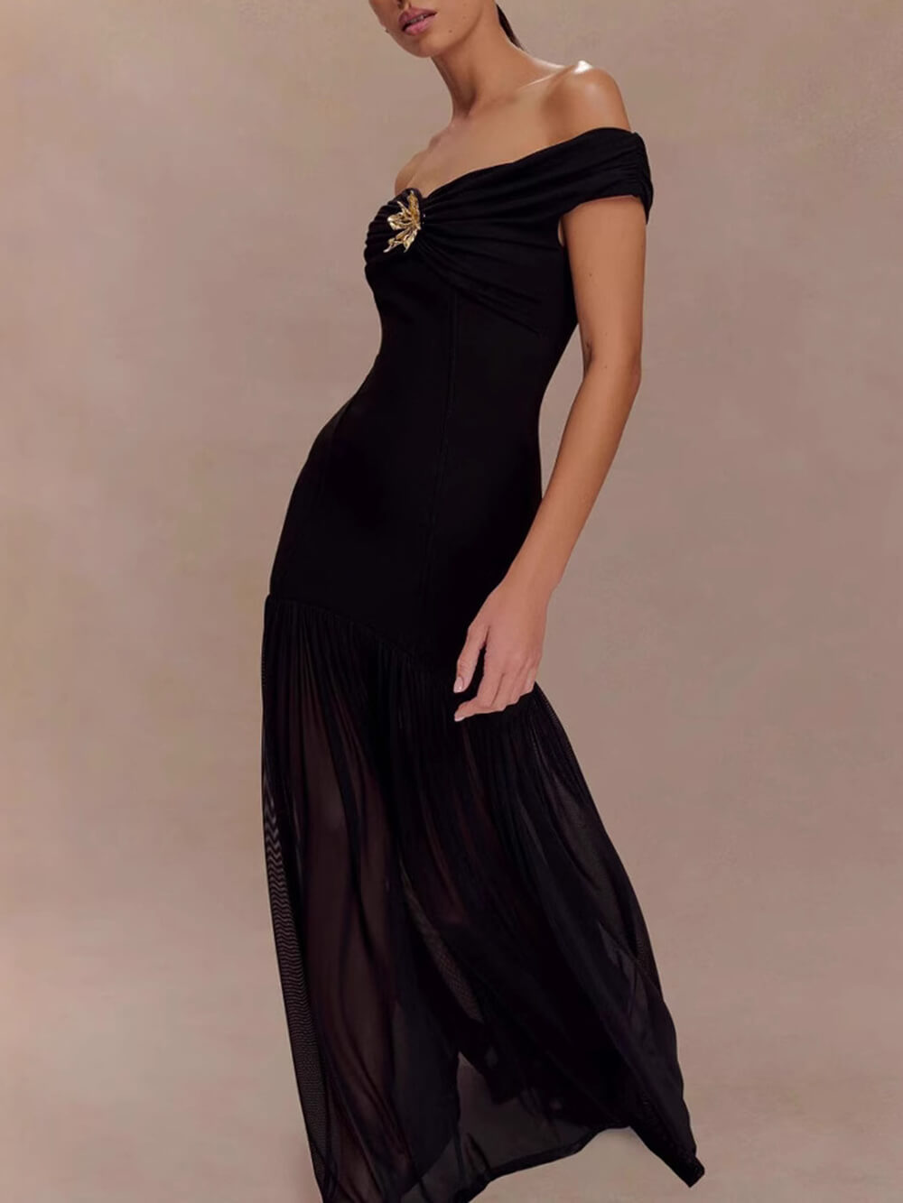 Elegant Strapless Mesh Panel Bodycon Dress