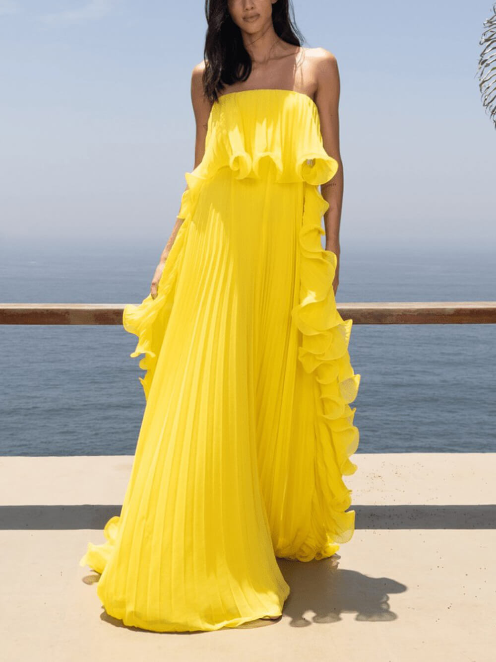 Ruched Strapless Flared Dress