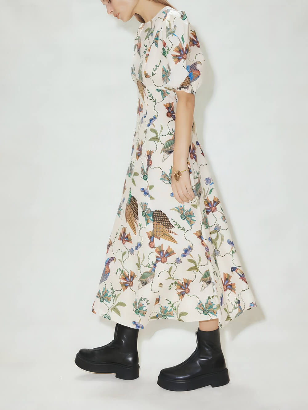 Trendy Bird Print Fitted Dress