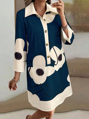 Elegant Printed Loose-Fit 3/4 Sleeve Dress