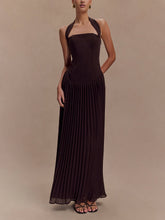 Pleated Halter Neck Maxi Dress