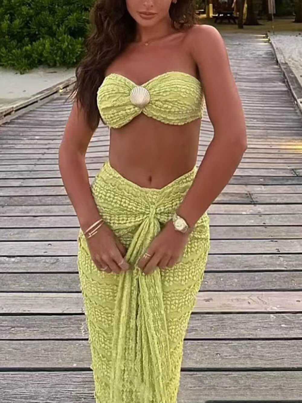 Strapless Shell Top and Ruched Skirt Set