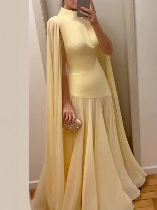 Elegant Mesh Panel Sleeveless Cape Dress