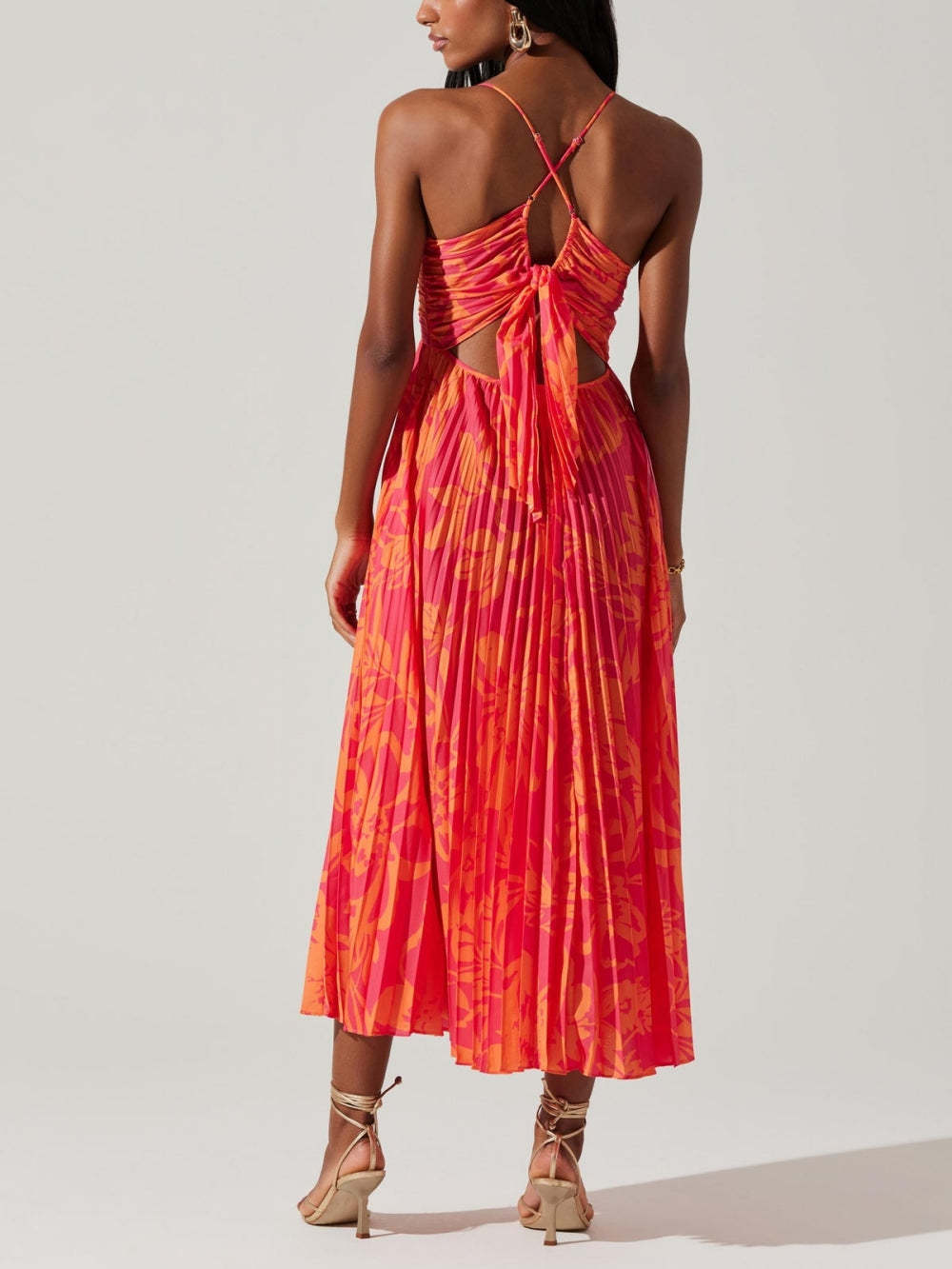 Floral Print Pleated Elegant Midi Dress