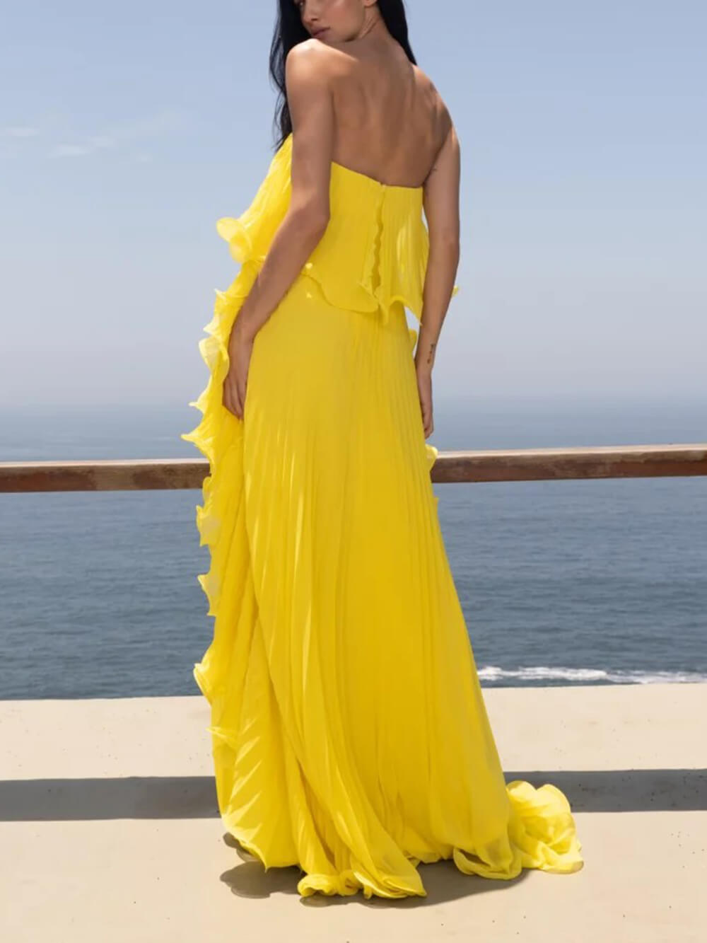 Ruched Strapless Flared Dress