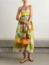 Sleeveless High-Waist Floral Painted Flared Cami Dress