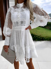 Lace Trim Fitted Long Sleeve Mini Dress