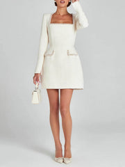 Chic U-Neck Long Sleeve Beaded Dress