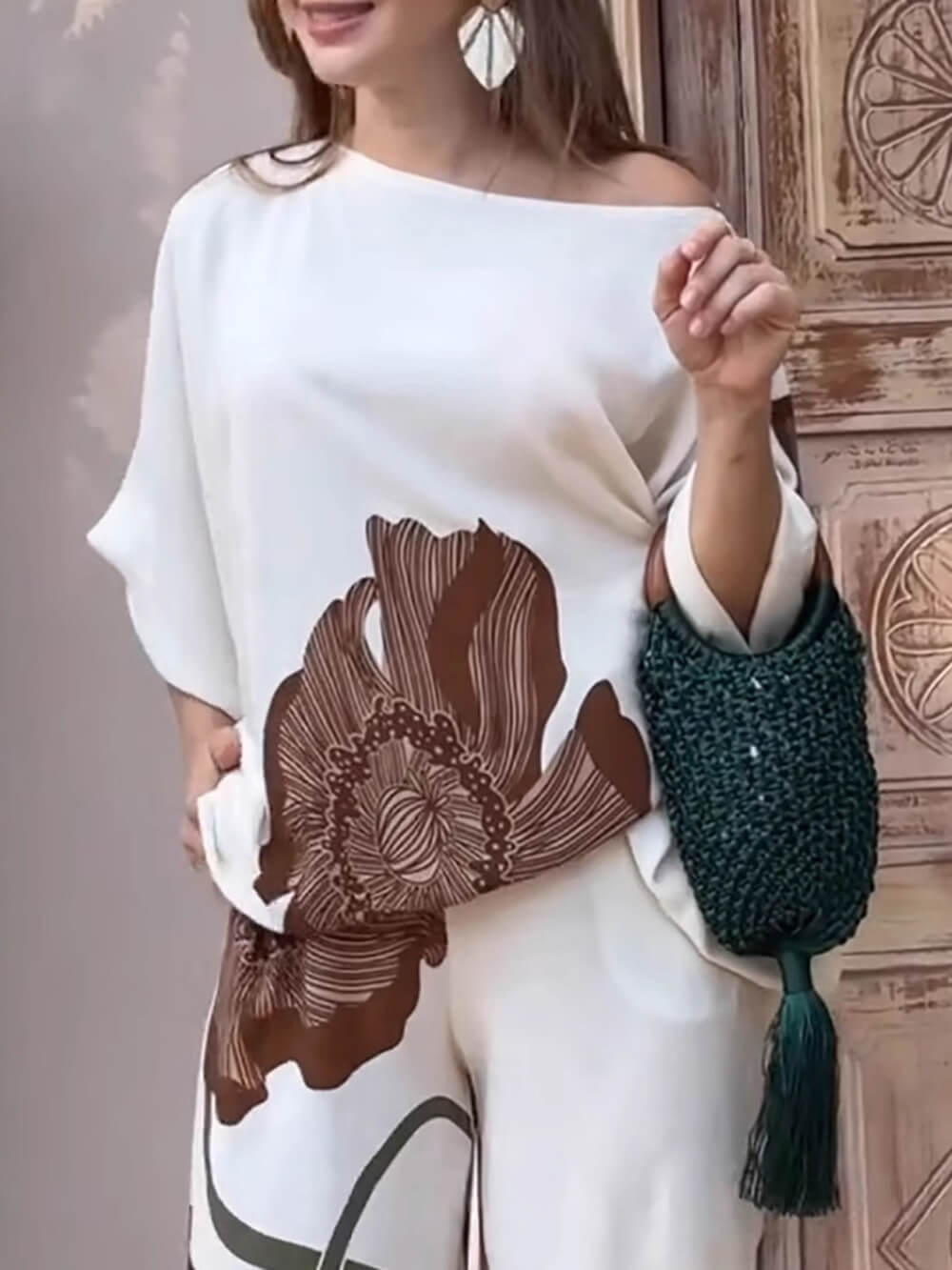 Retro Floral Batwing Sleeve Top