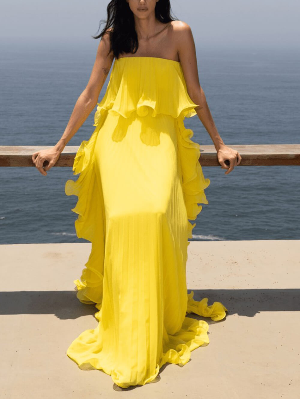 Ruched Strapless Flared Dress