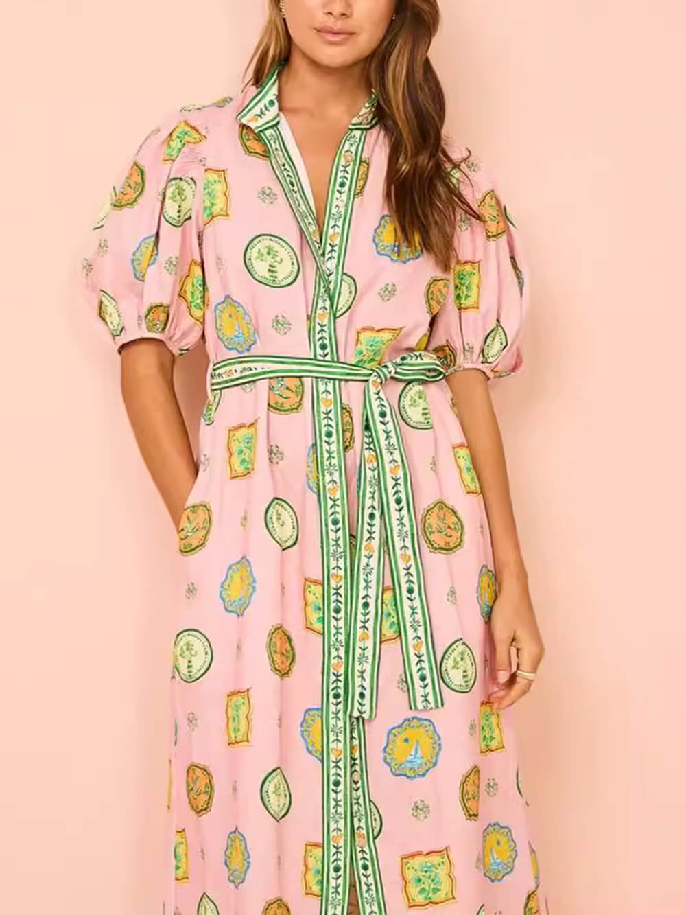 Graffiti Lantern Sleeve Open-Front Dress
