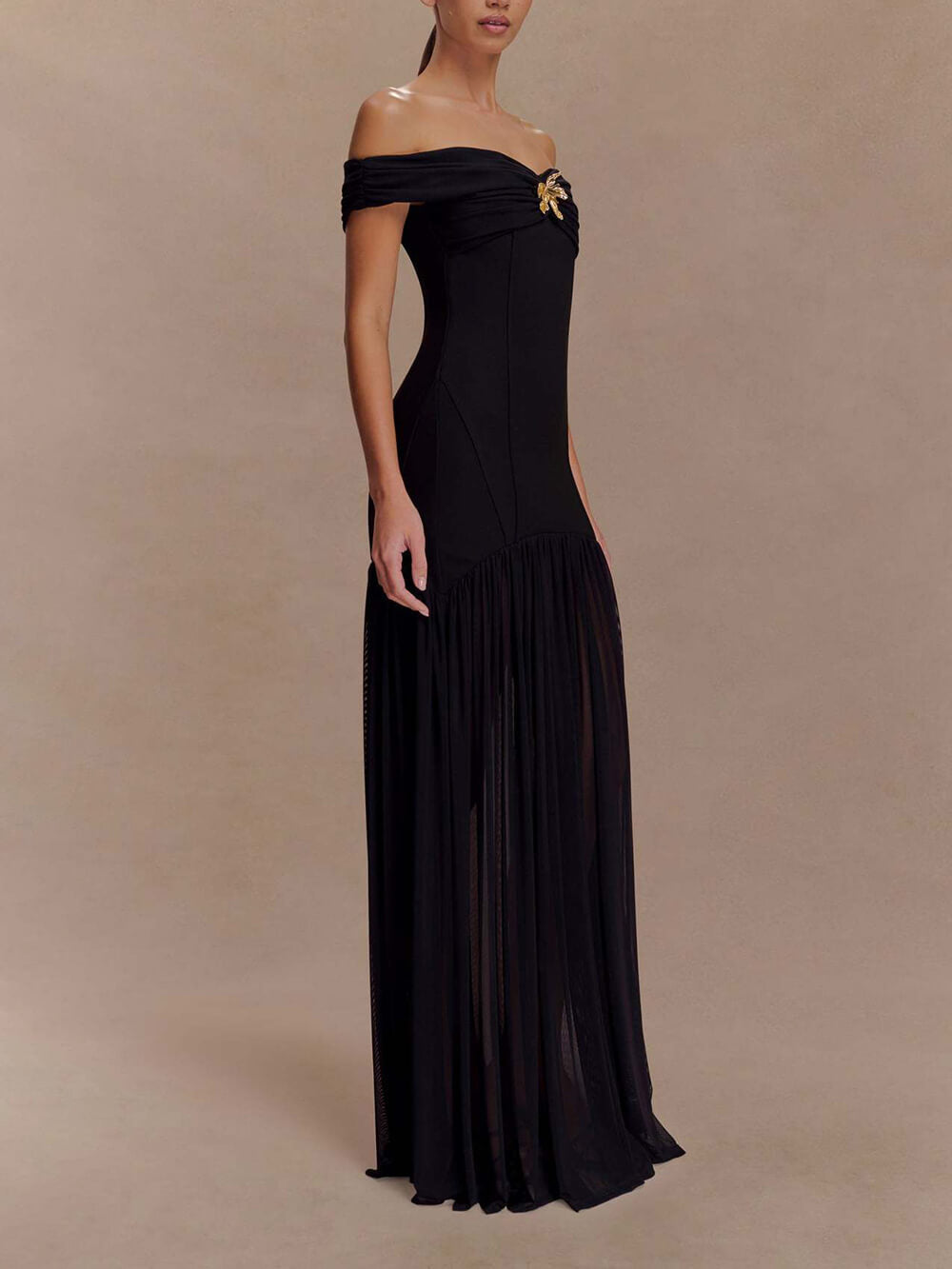 Elegant Strapless Mesh Panel Bodycon Dress