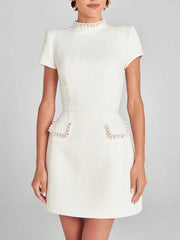 Exquisite Playful Pearl Trim Pocket Dress