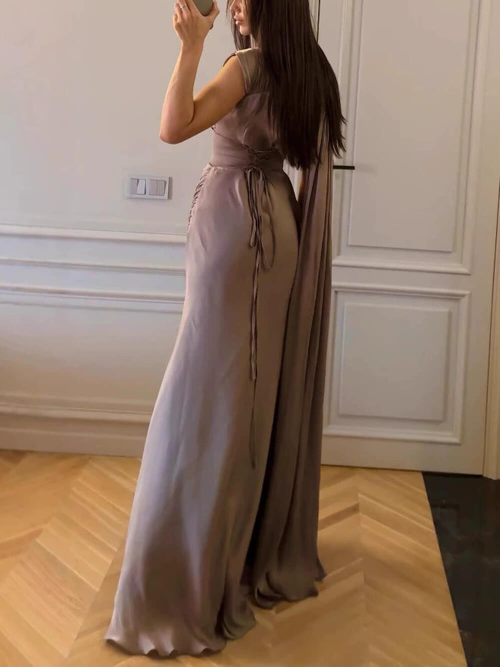 Ruched Satin Evening Gown