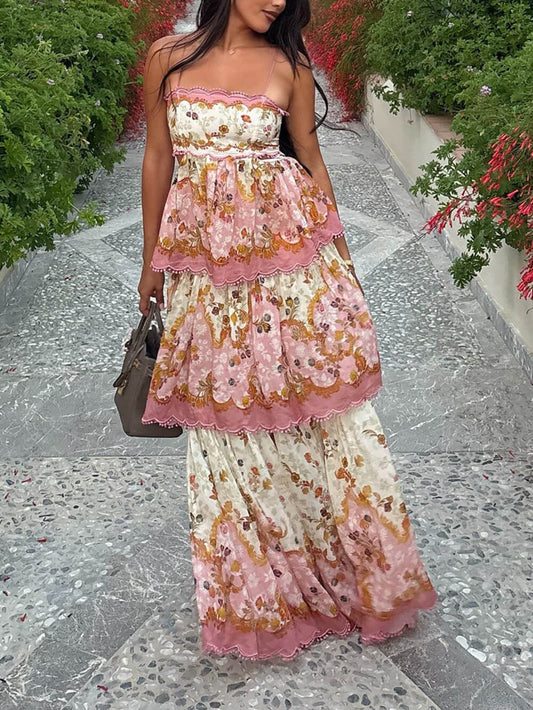 Floral Print Off-Shoulder Tiered Cami Dress