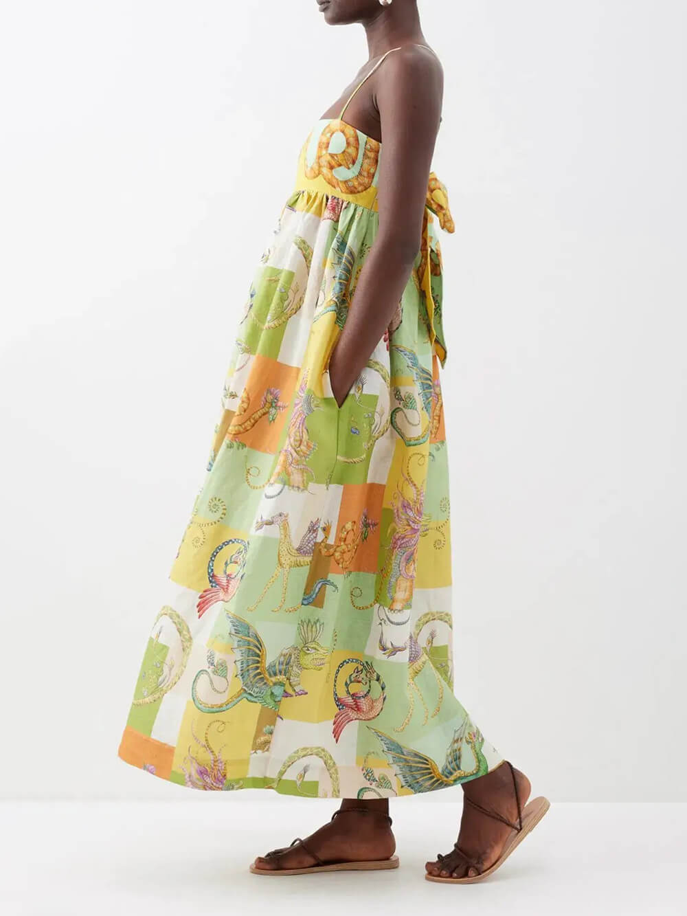 Sleeveless High-Waist Floral Painted Flared Cami Dress