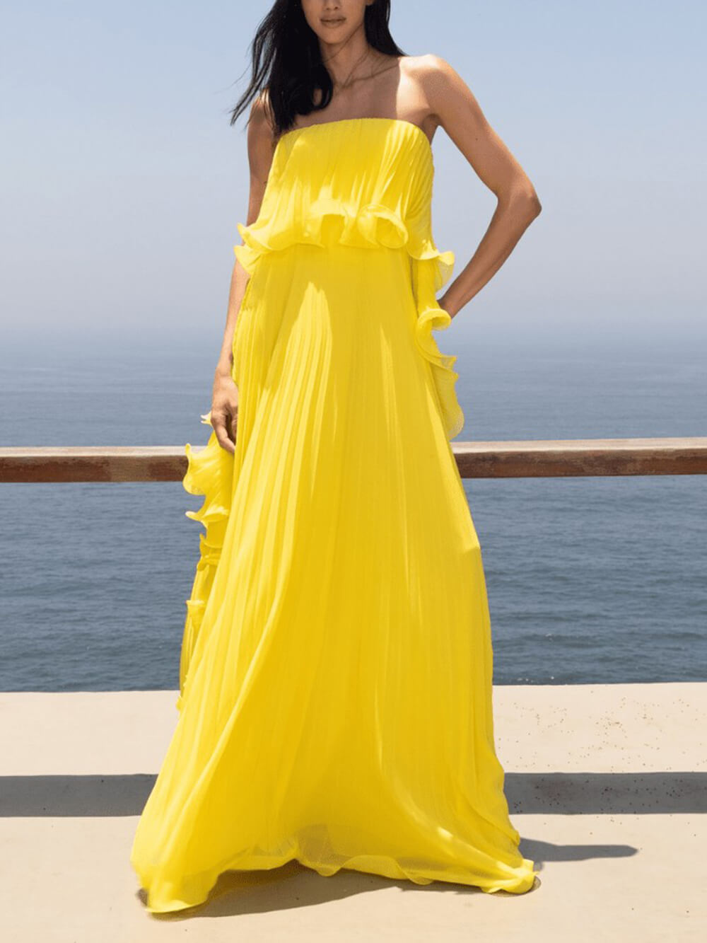 Ruched Strapless Flared Dress