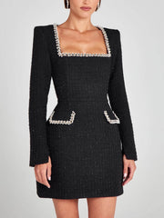 Chic U-Neck Long Sleeve Beaded Dress