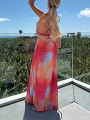 Floral Backless Halter Tie Maxi Dress