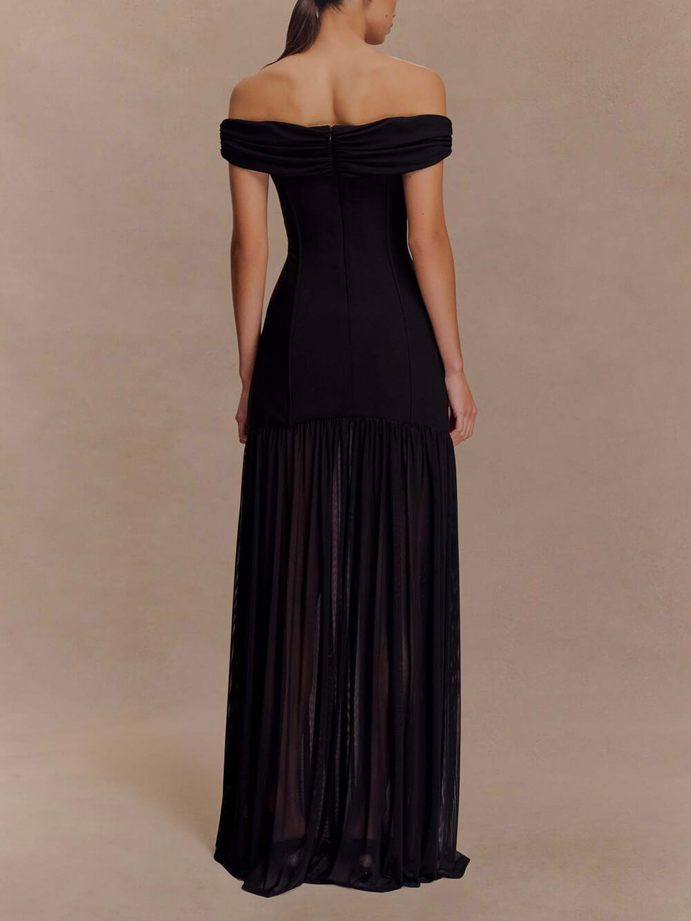 Elegant Strapless Mesh Panel Bodycon Dress
