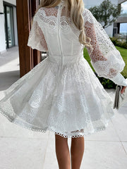 Lace Trim Fitted Long Sleeve Mini Dress