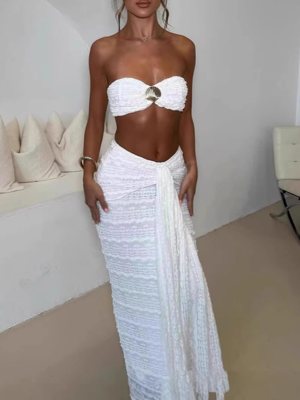 Strapless Shell Top and Ruched Skirt Set