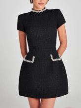 Exquisite Playful Pearl Trim Pocket Dress