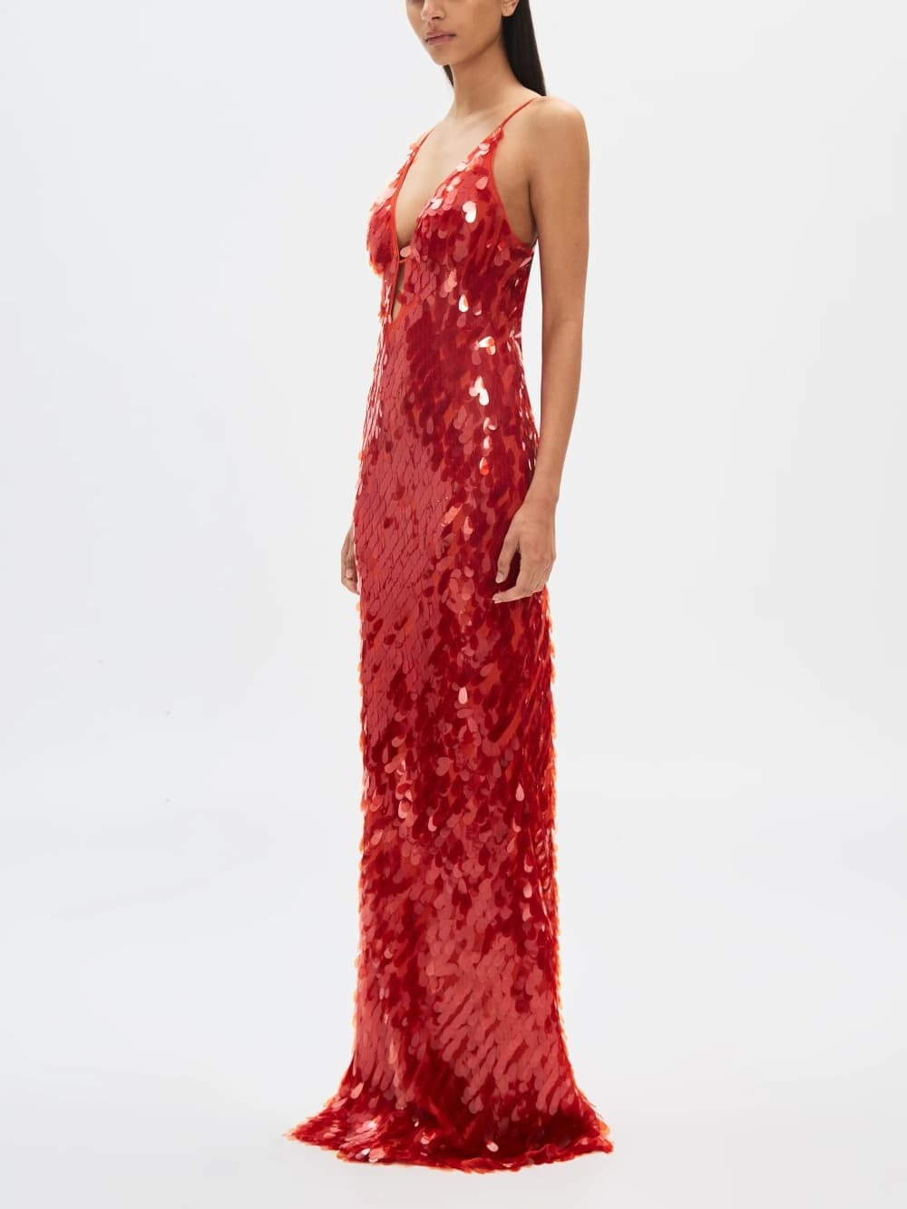 Plunging Hollow Cami Backless Sequin Dress