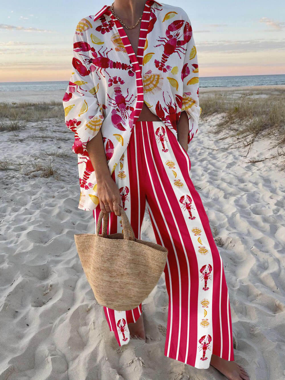 Ocean Fish Print Loose Pants Set