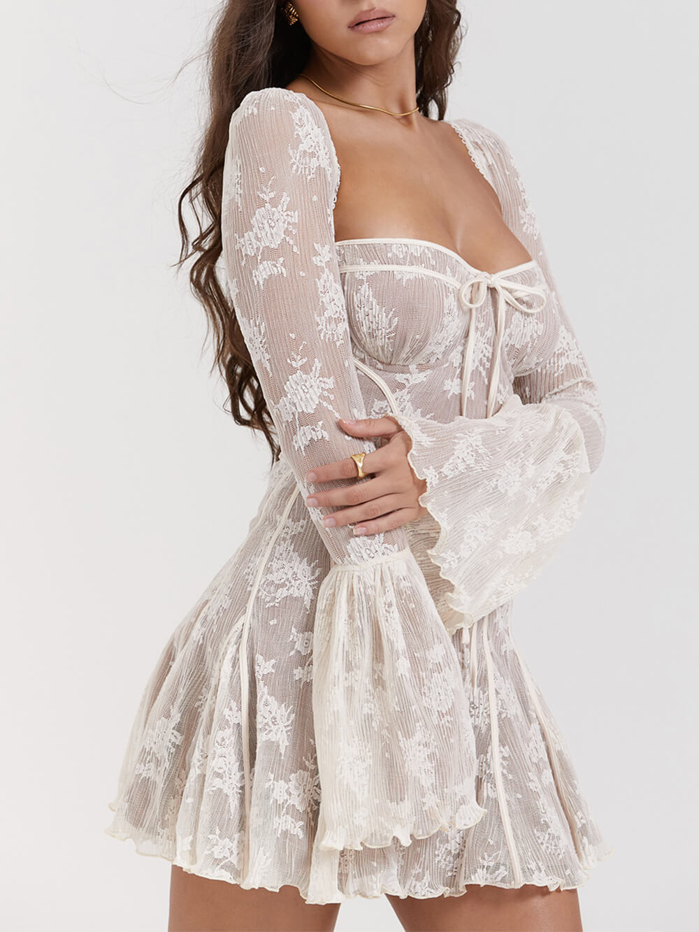 Cream Lace Structured Corset Dress