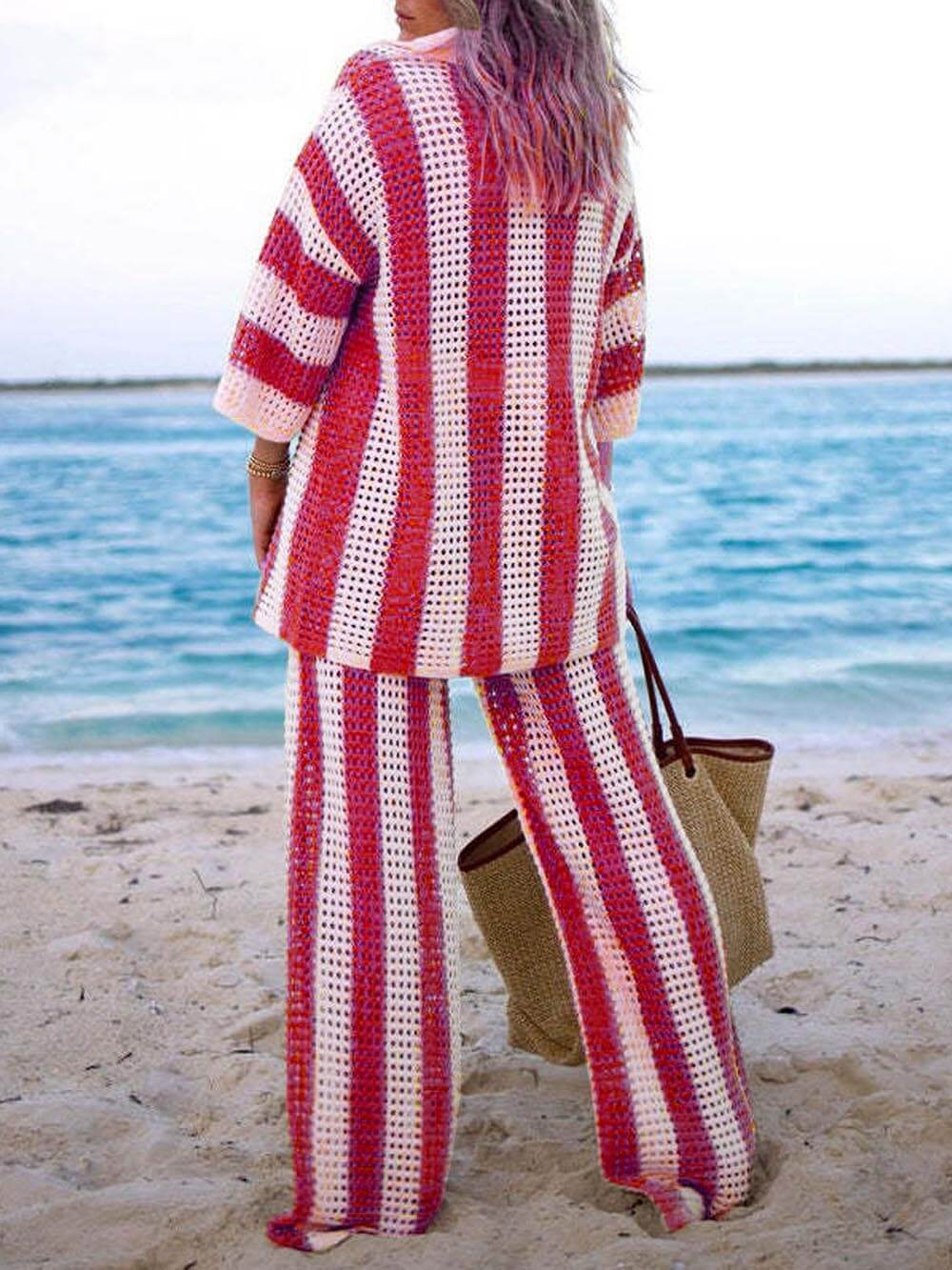 Loose Fit Striped Shirt Pants Set